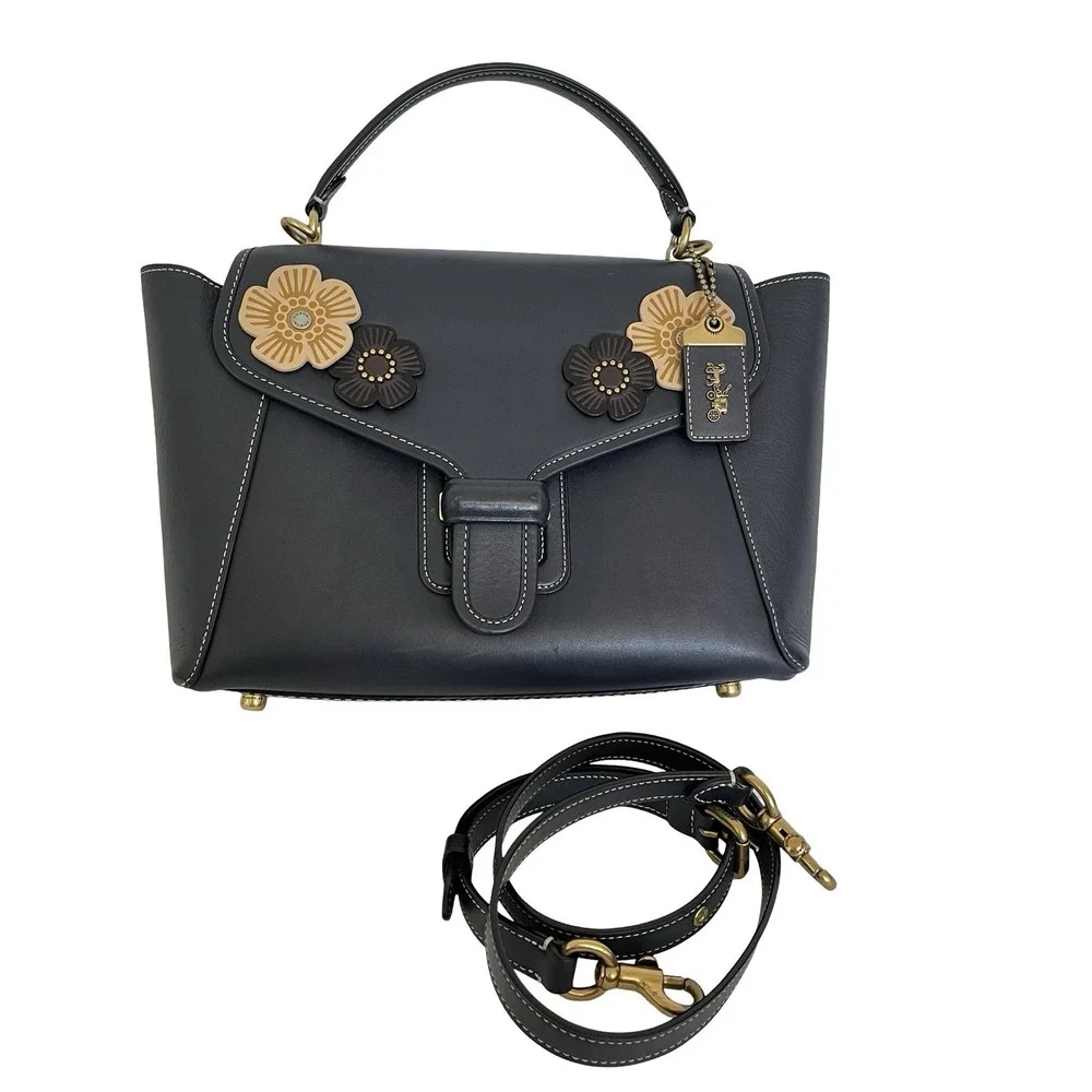 COACH 1941 Courier‎ Tea Rose Glovetanned Leather Satchel Carryall 88348 Navy Bag